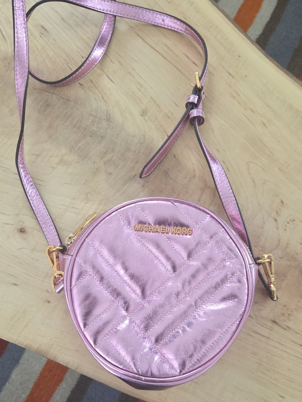 Michael Kors Metallic Pink Quilted Round Crossbody